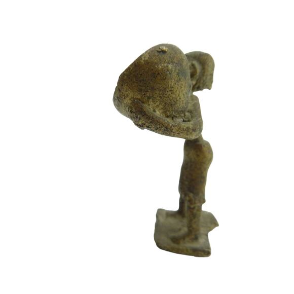 Vintage West Africa Small Gold Weight Brass Sculpture Woman Carrying Basket - Picture 3 of 5